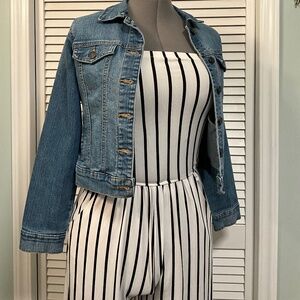 Strapless Romper/Jumpsuit with Black and White stripes | Capella Medium